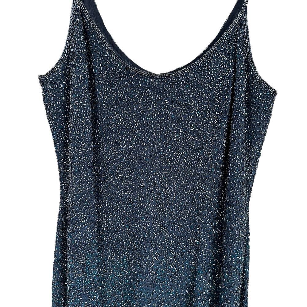 Evening Party Dress, Blue Sequins, Size 8 - Picture 5 of 11